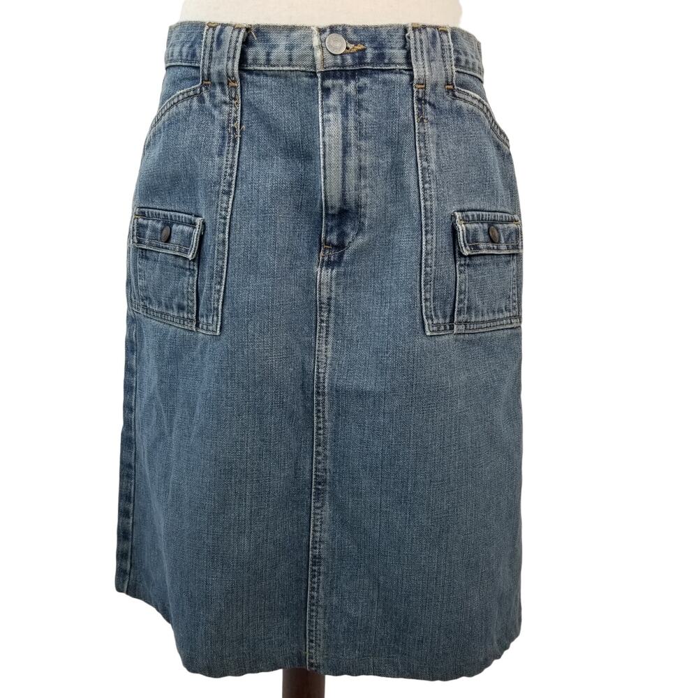 Gap Denim Blue Jeans Utility Skirt Snap Button Flap Pockets Vintage Size 8 - Picture 1 of 4
